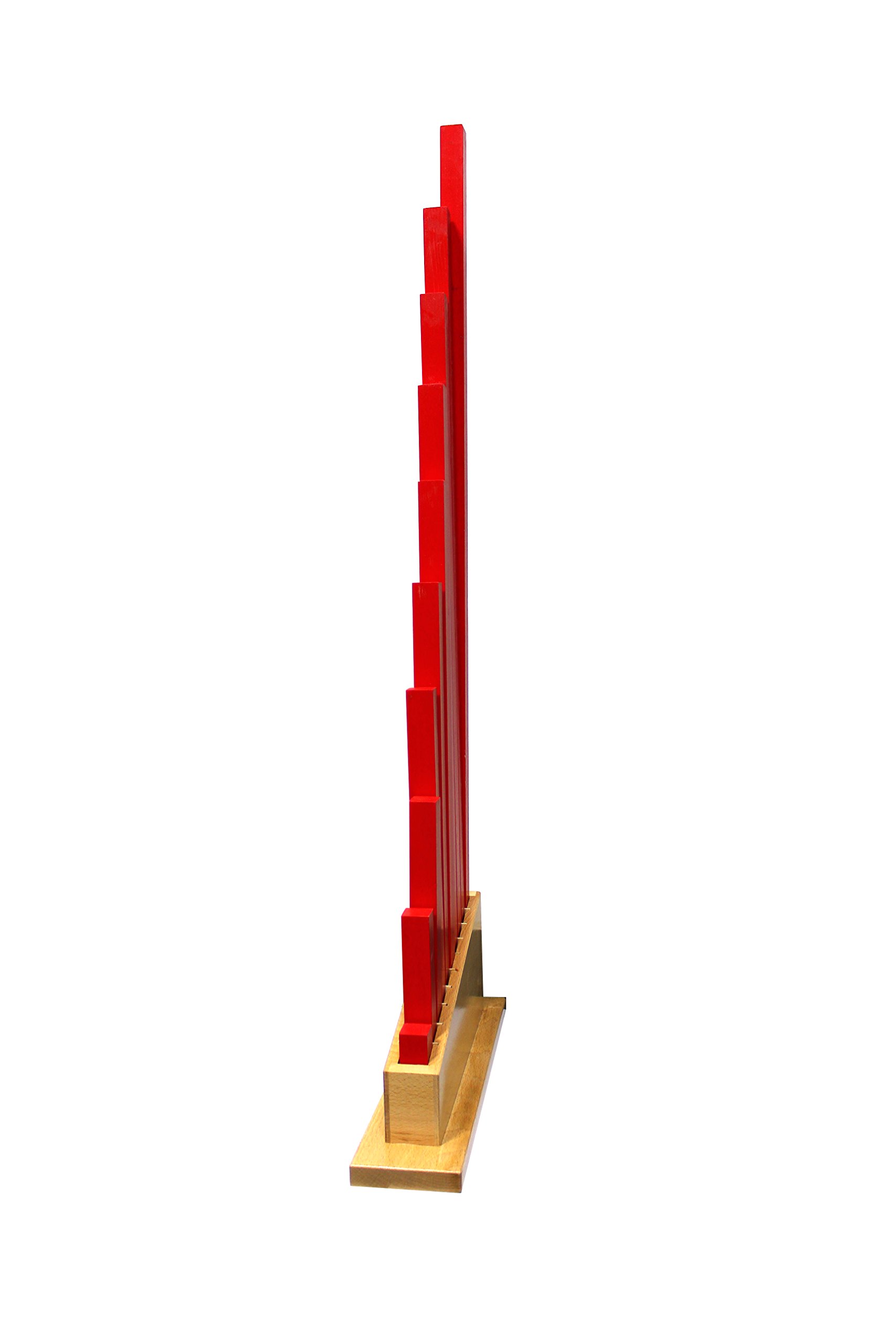 edu fun 91110 Montessori Red Long Rods Holz Stangen rot mit Aufbewahrungsständer pädagögisches Lernspielzeug für Kinder ab 3 Jahren 10 längliche Holzstangen von 10 cm - 100 cm Holzspielzeug