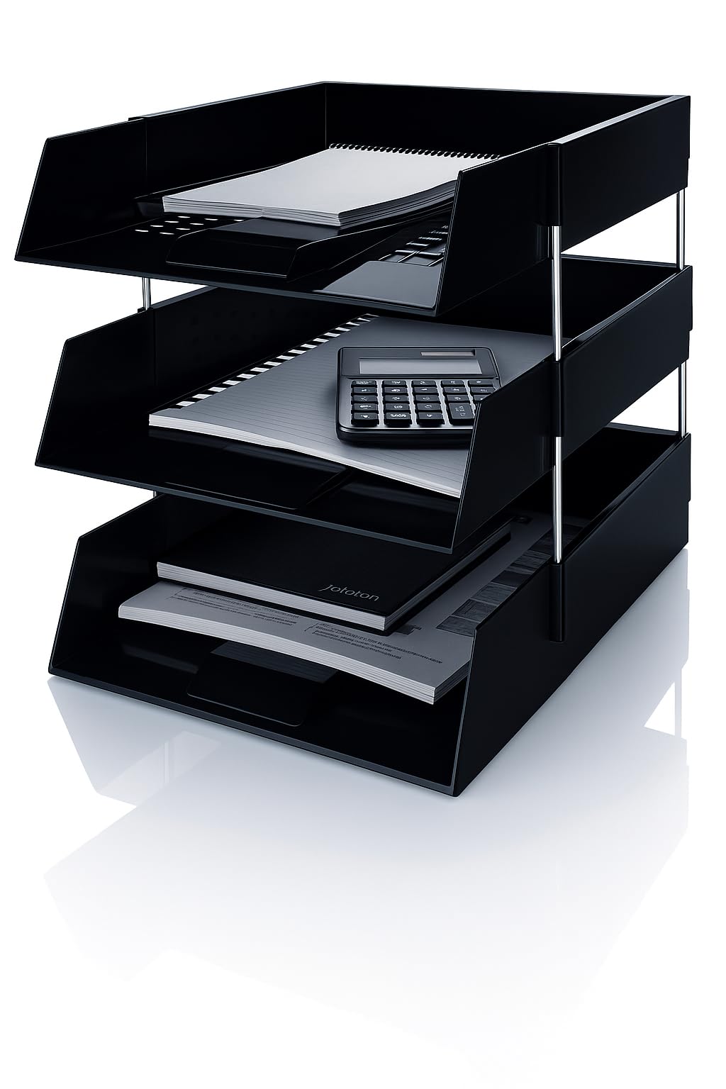 Os Smart Choice Black A4 Letter Trays, 3-Tier Stackable Document Organiser, Plastic Desktop Filing System,