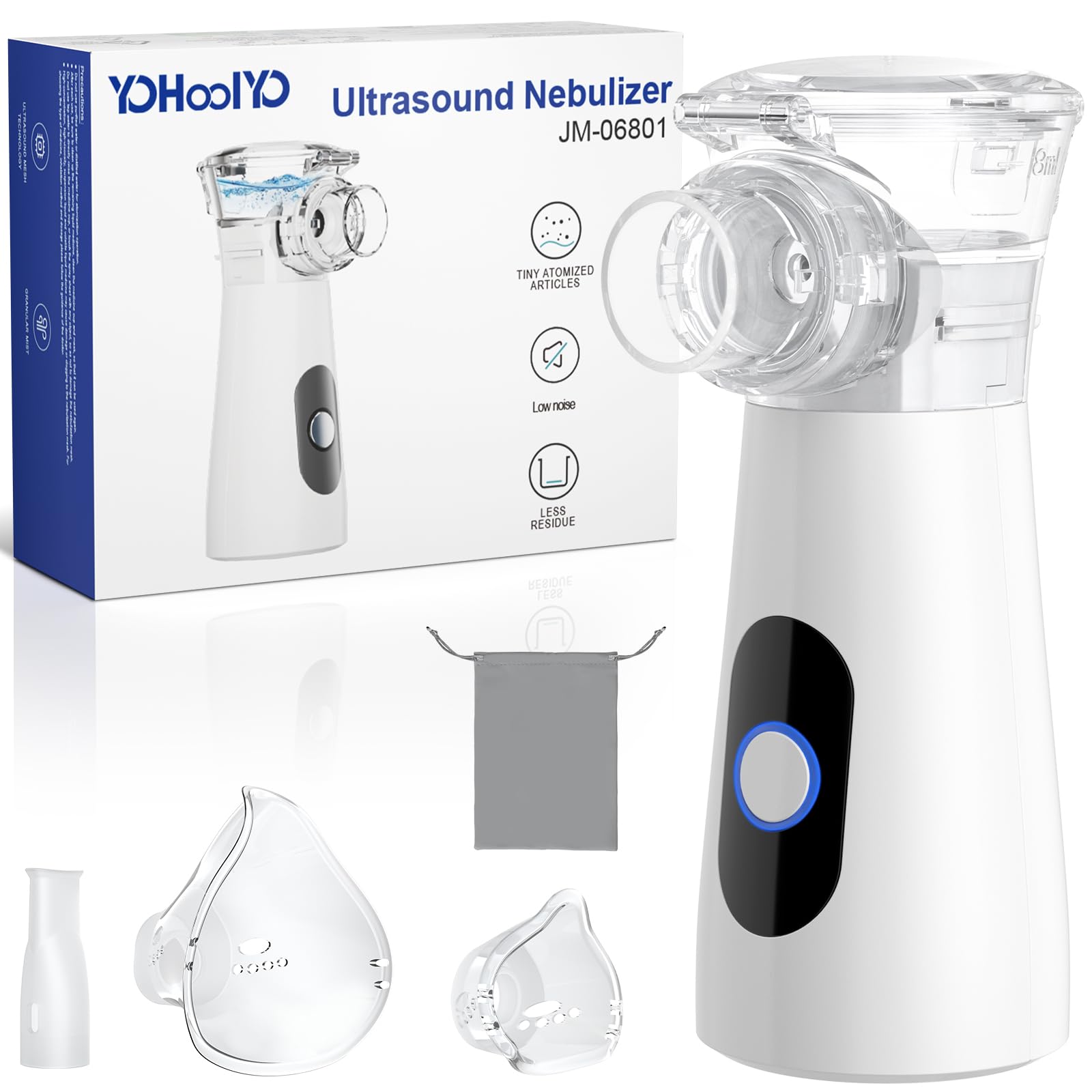 YOHOOLYO Nebulisateur Inhalateur Vapeur Portable Rechargeable pour Adultes et Enfants, Inhalateur Respiratoire Electrique avec 2 Masques et Embout Buccal, pour Usage Domestique et en Voyage