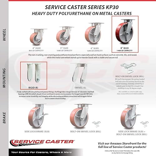 Vista 128 de Rueda rígida de poliuretano sobre hierro fundido con rueda roja de 4 pulgadas, capacidad de 700 libras, marca Service Caster