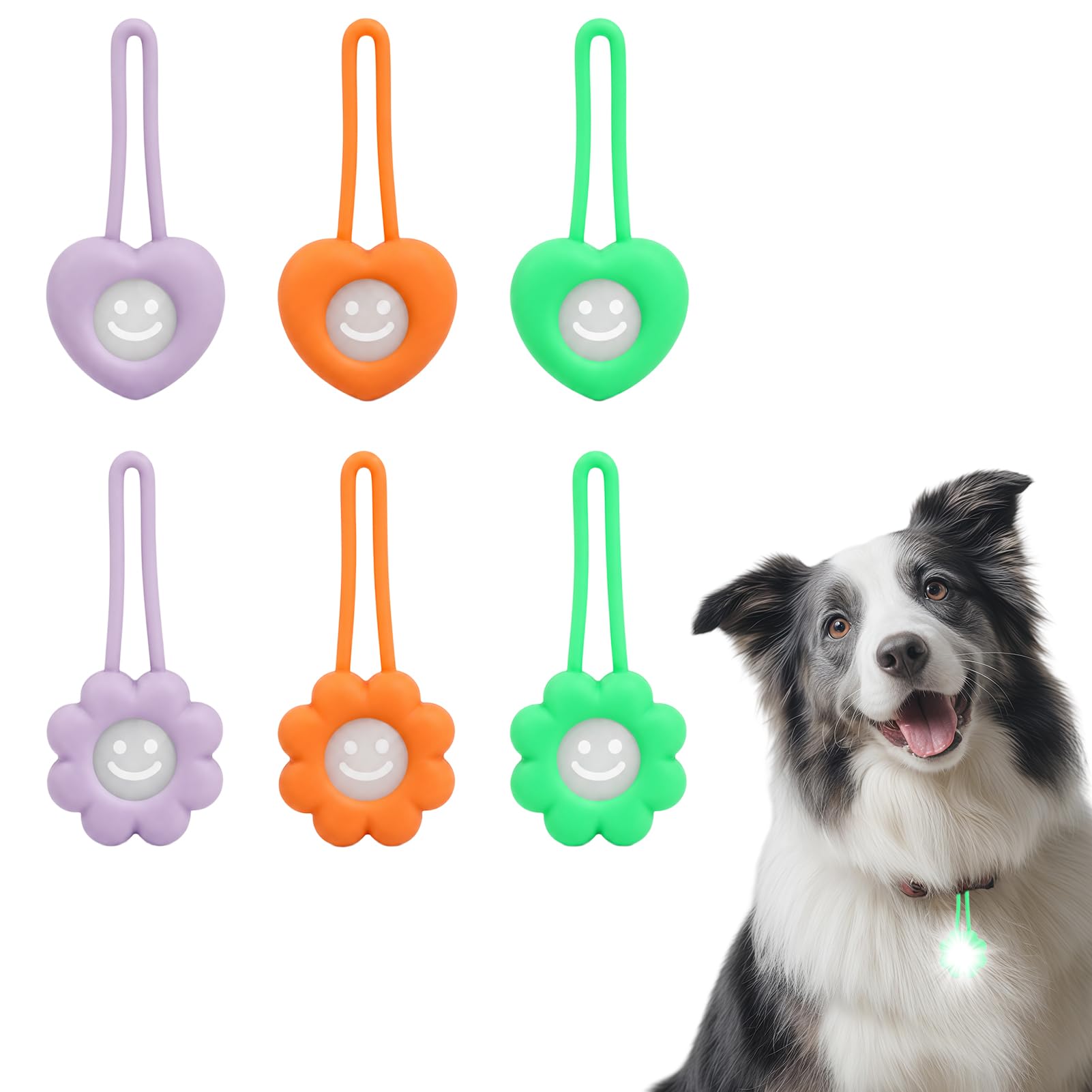 6 Pcs LED Dog Collar Lights, Waterproof Silicone Safety Flashing Pendants