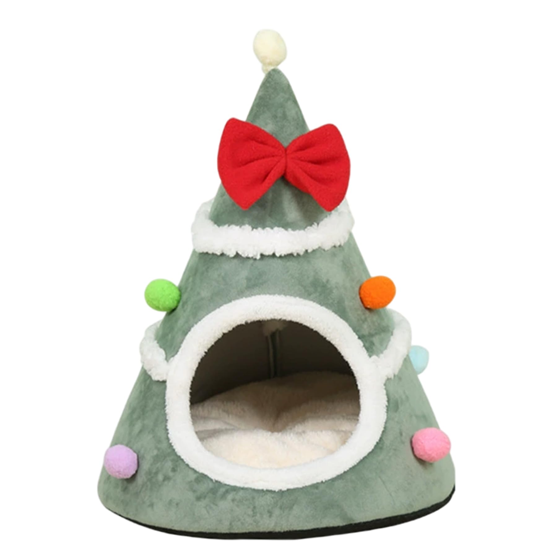 Tente pour chat et petit chien d'intérieur en forme de sapin vert avec grand nœud rouge