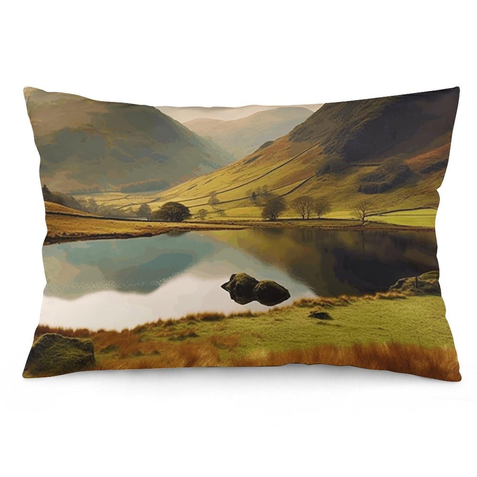 2 Pack Pillow Cases for Hair and Skin, Soft Breathable Pillow Case Covers with Hidden Zipper, Lake District National Park Pillowcase 16 "x24 Pillow Covers for Sleeping Gift