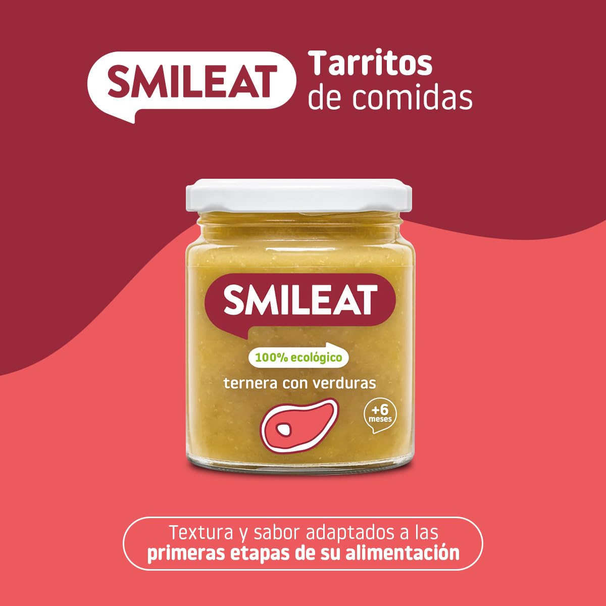 Smileat - Tarrito Ecológico con Sabor a Ternera con Verduras, Ingredientes Naturales, para Bebés desde 6 Meses, Sano y Saludable, sin Gluten - Tarro de 230 g — view 2