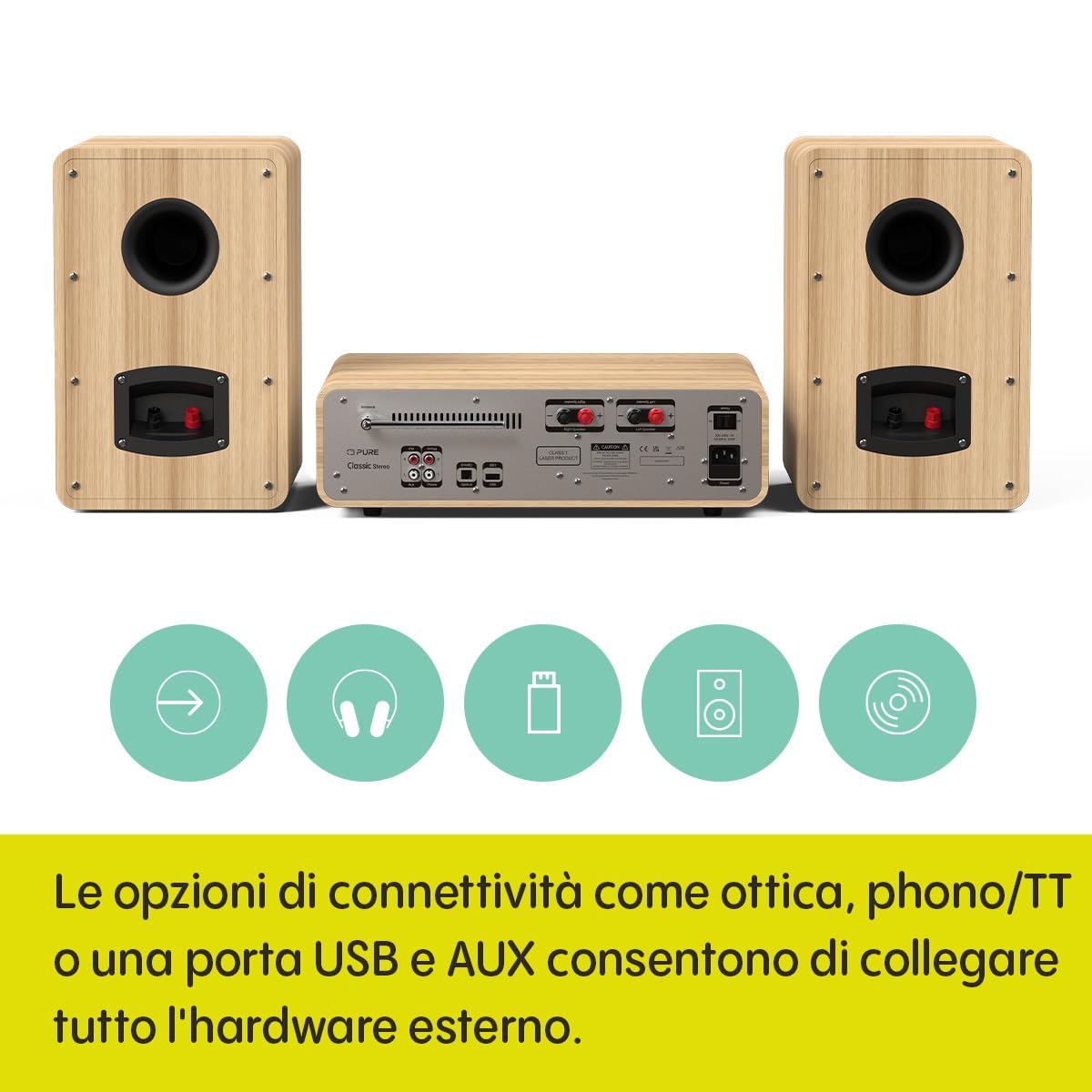 Pure Classic Stereo HiFi Music System 100 W Radio Internet DAB+/FM Bluetooth CD USB Spotify Cotton White/Oak