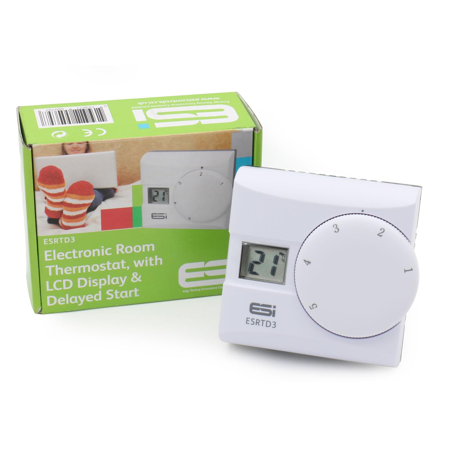 Unvented Components Europe White Esi Controls Esrtd3 Digital Room Thermostat, Lcd Display, Tpi Control, Delayed Start, 230V Ac