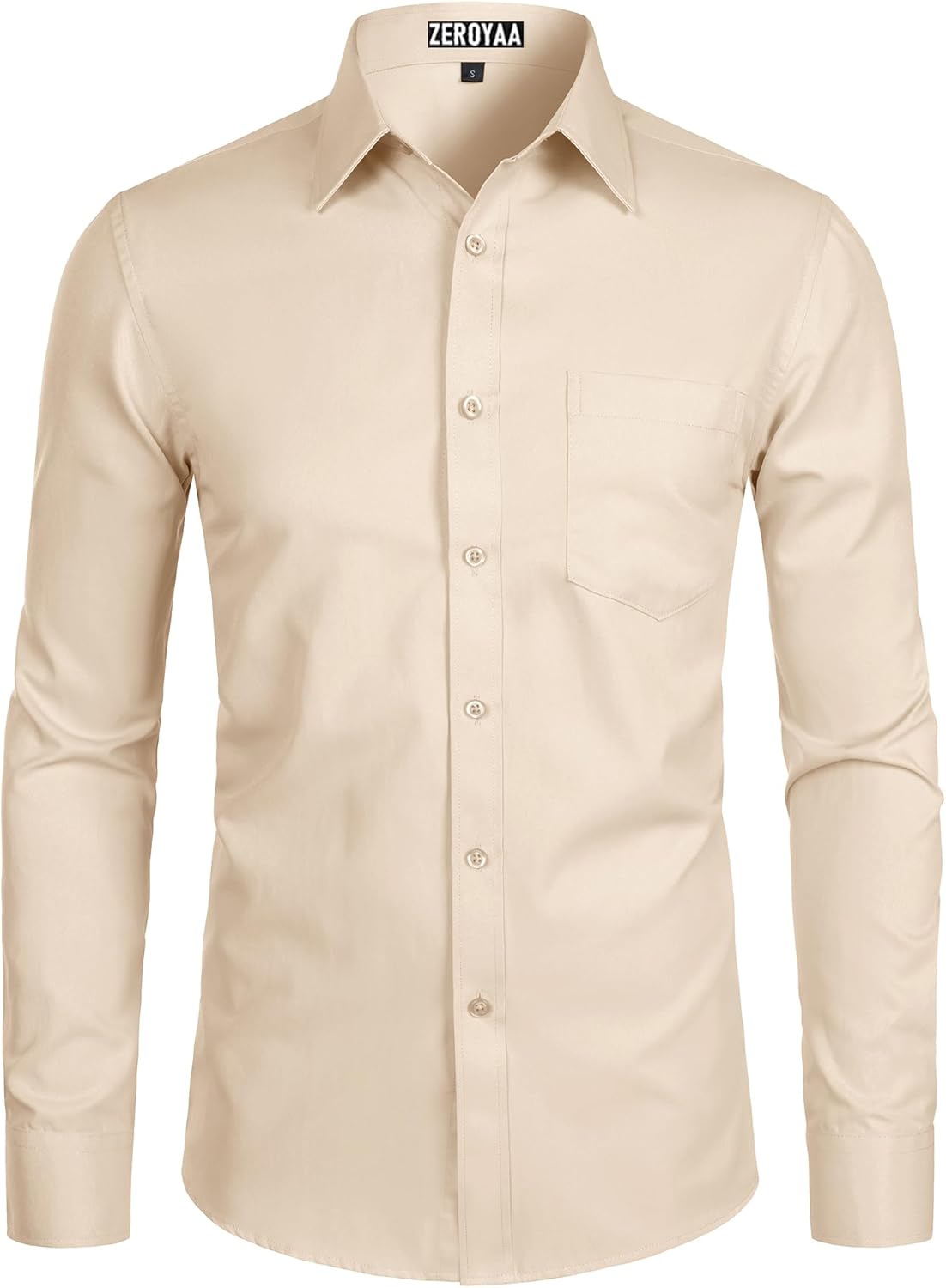 ZEROYAA Men's Long Sleeve Dress Shirt Solid Slim Fit Casual