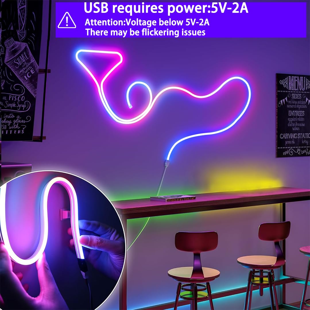 Striscia luminosa a LED al neon USB da 9,8 piedi, striscia luminosa LED IC RGB intelligente per camera da letto, striscia luminosa al neon LED per sincronizzazione musicale, app e