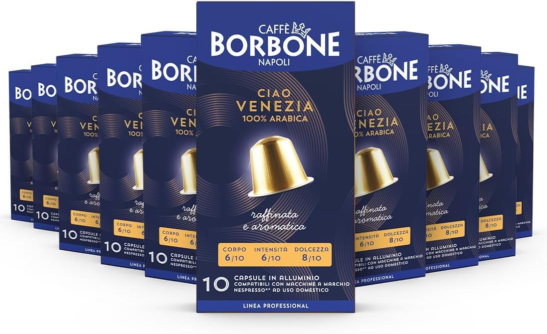 Caffè Borbone Ciao Venezia Blend — 100 Aluminium Coffee Capsules (10 Packs of 10) — Compatible With Coffee Nespresso* Machines for Domestic Use