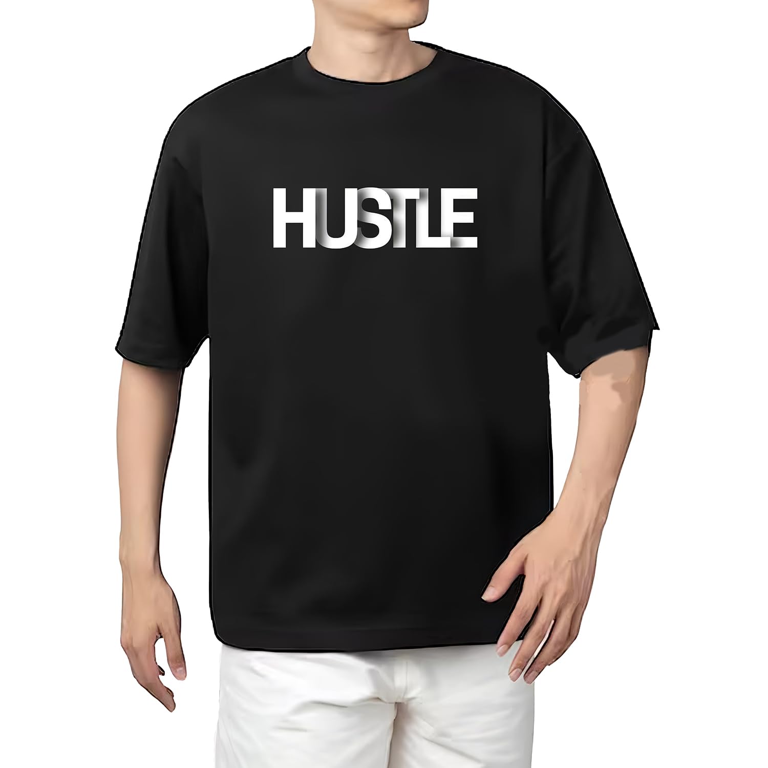 aroa Tshirt Hustle Model : 091 Men Cotton Printed Oversized/dropshoulder/Round Neck Black Tshirt for Men Women Unisex-picture-54