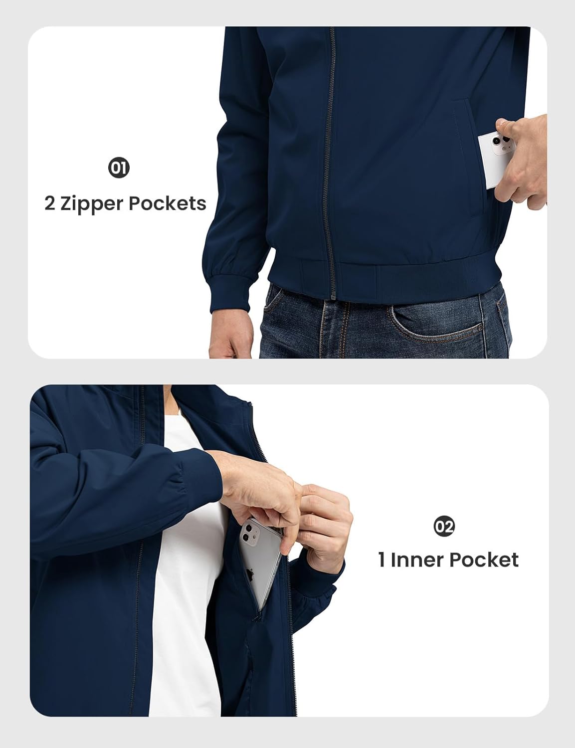 Rdruko Men's Lightweight Jackets Casual Fall Stylish Windbreaker Light Dress Zip Up Coat with 3 Pockets - Image 6