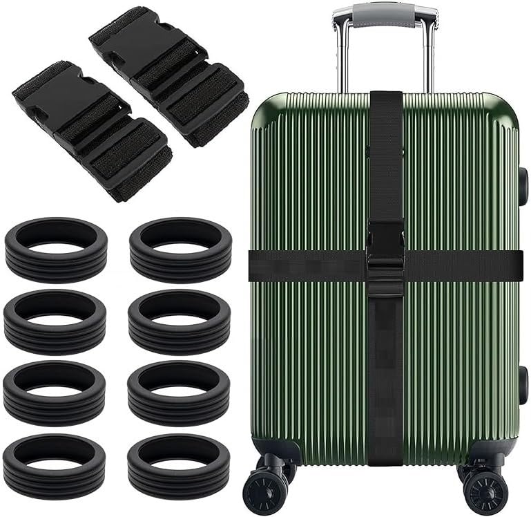 tapahpriyay 2pcs 9.5ft x 1.5" Adjustable Buckle Heavy Duty with Quick-Release Buckle Suitcase Safe Belt,8Pcs Luggage Wheel Silicone Protector Cover Silicone Suitcase Wheel Protector Covers-picture-28