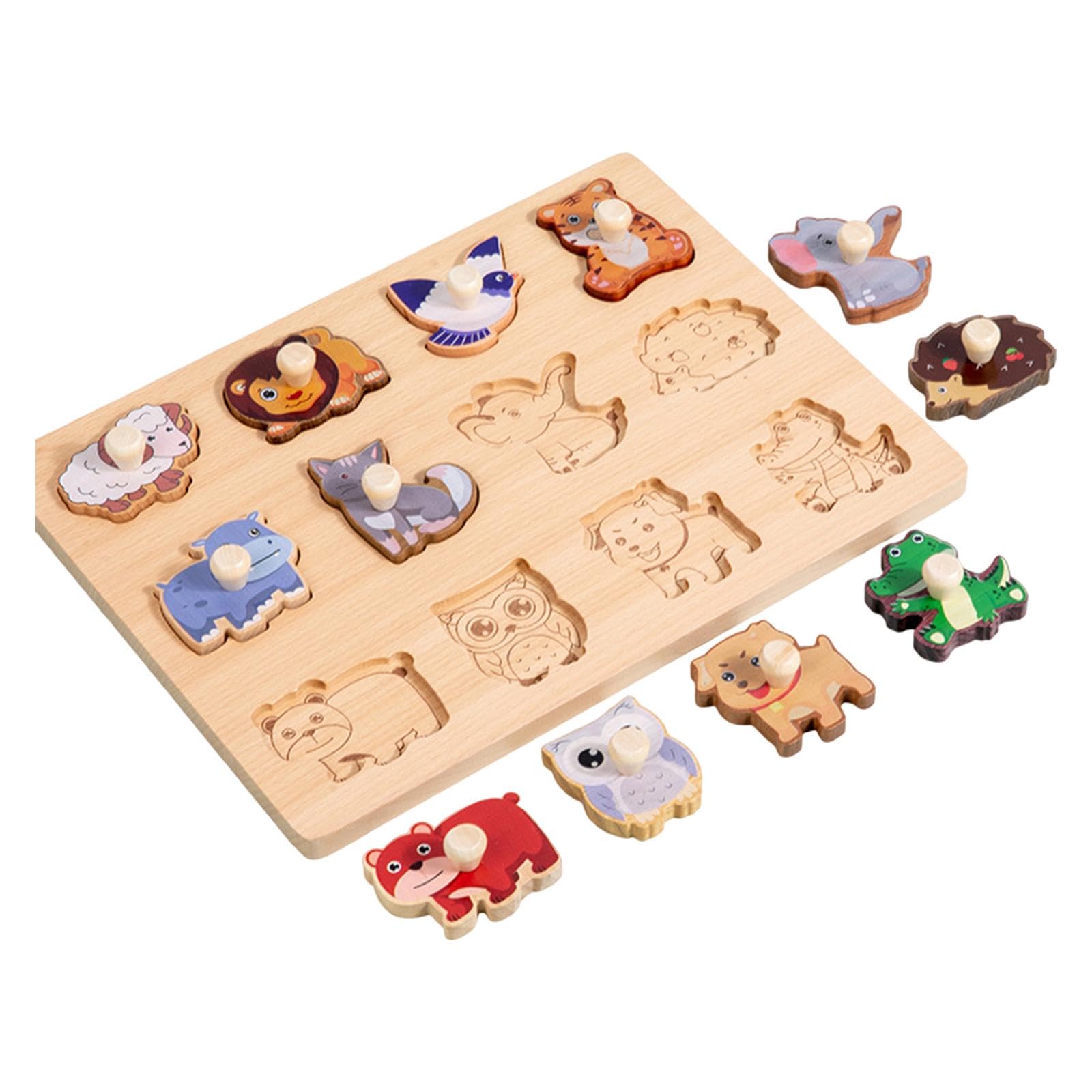 Formenpuzzle Kinderpuzzle Sortierbrett Holzspielzeug Feinmotorik Knopfgriff für Vorschule Geschenk Kinderzimmer, Tier