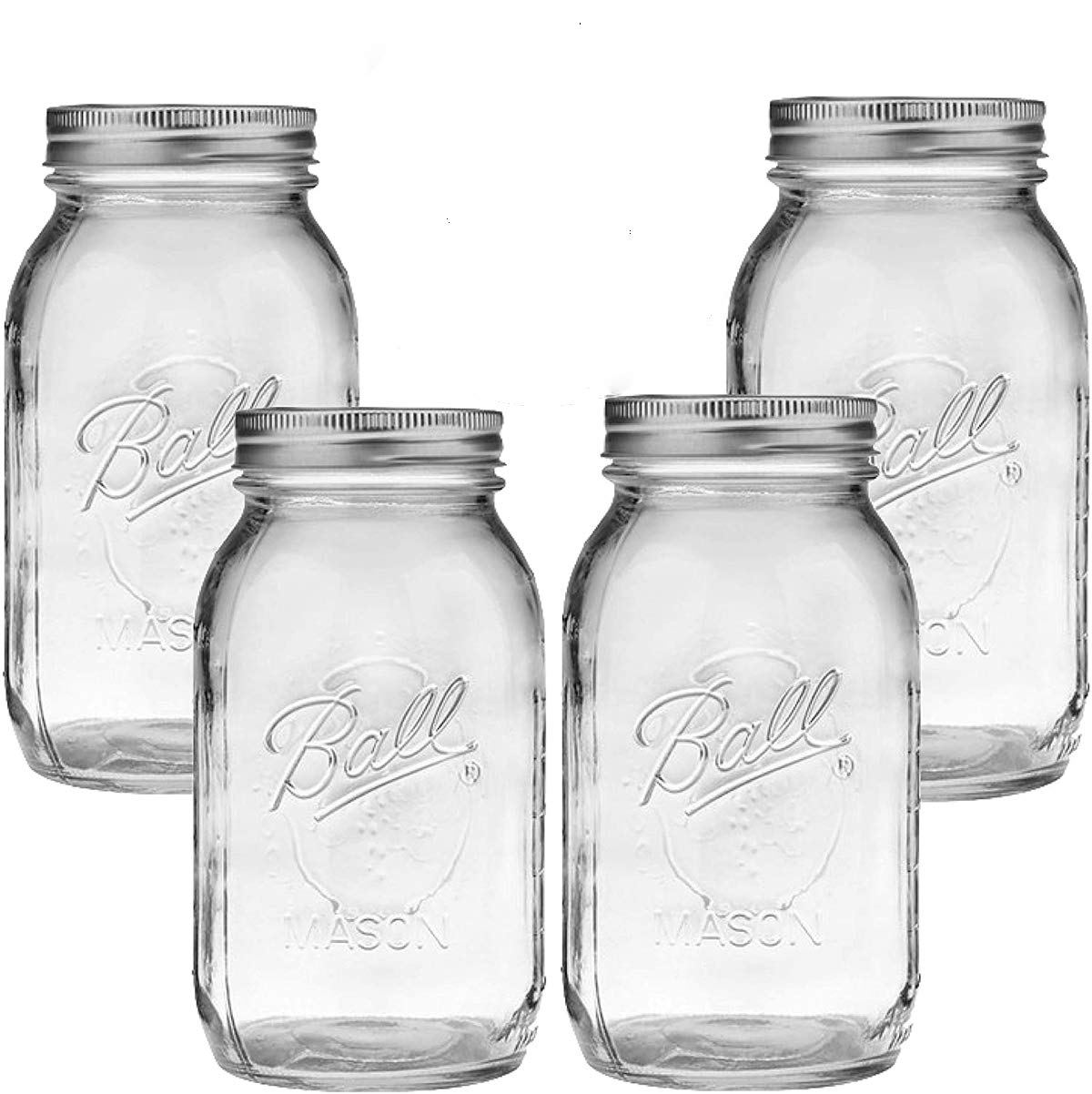 CharmCollection 32 oz Bundle for Ball Mason Jars Set of 4 Glass Canning Jars Canning Glass Jars with Lids, transparent, 32 oz-2ct-reg