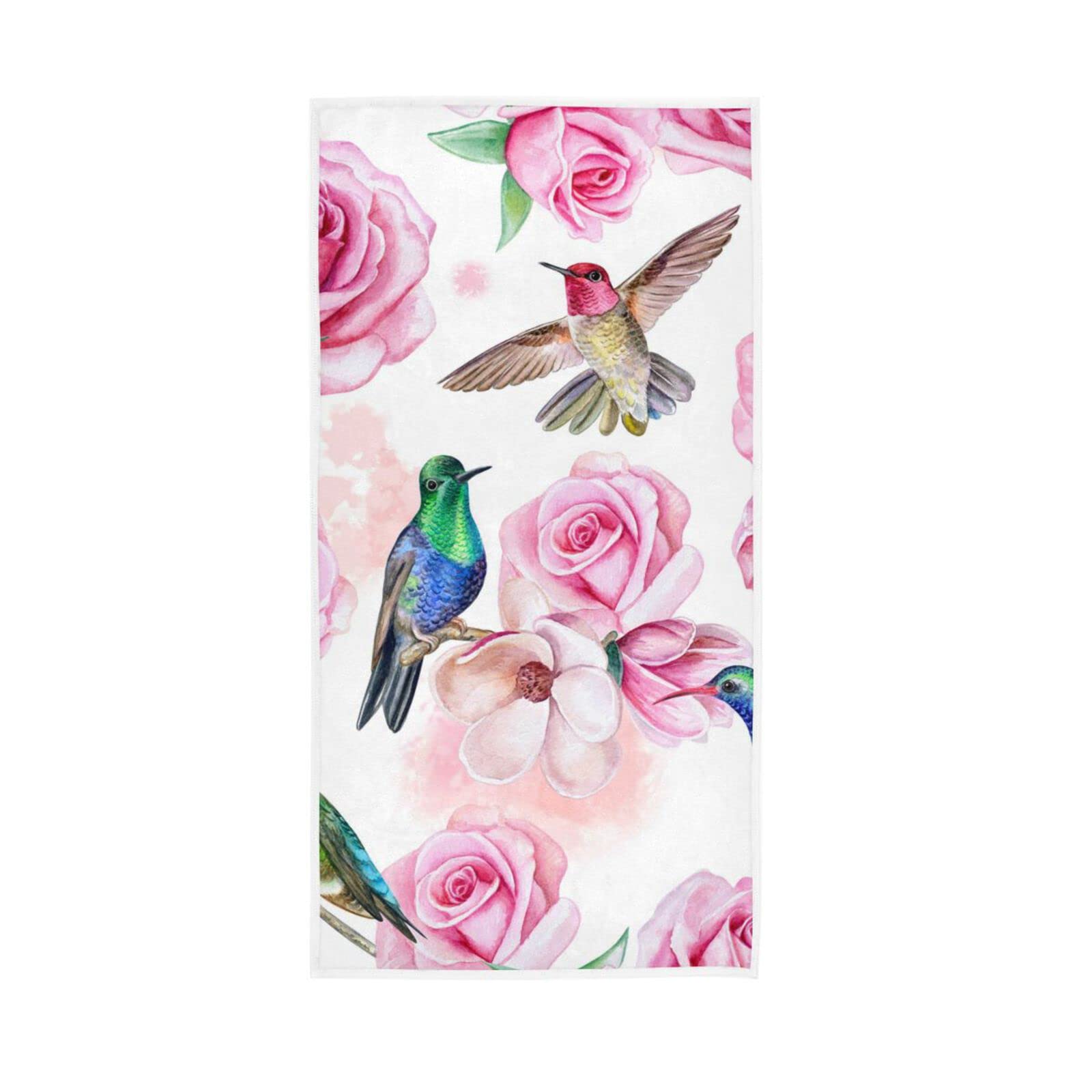 HUYGD Hand Towels Hummingbird Bird Flower Rose Decor Fingertip Soft Face Towel Absorbent Bathroom Kitchen Towels