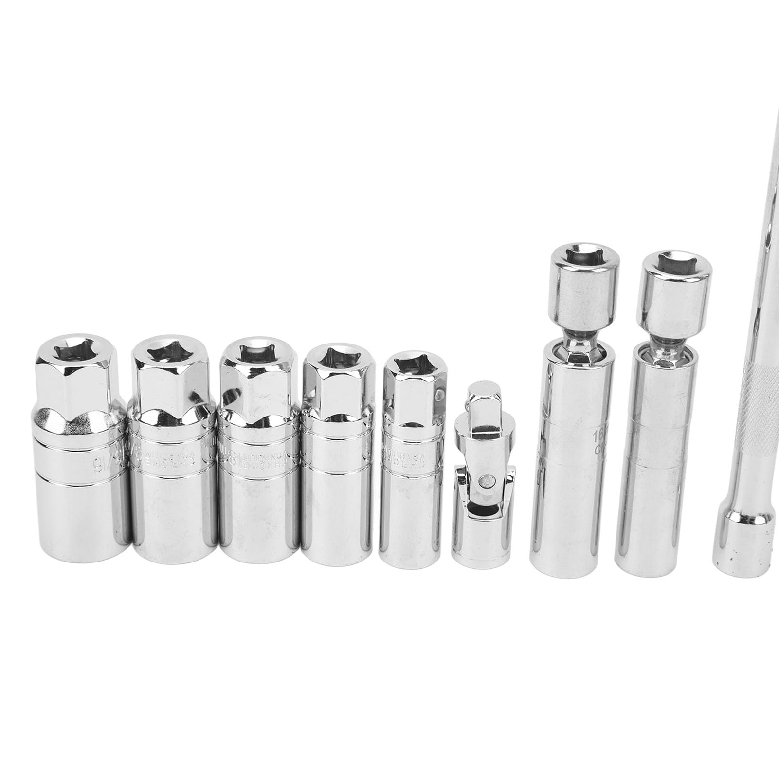 Juego de 9 Vasos para Bujías Magnéticos de Pared Delgada de 3, 8 Pulgadas, con Junta Universal de Repuesto, Juego de Herramientas de Extracción para Bujías para Coche