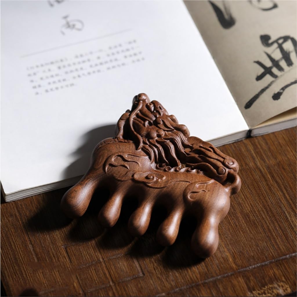 Peruka Grzebień Kirin Carved Wide-tooth Comb Five-tooth Meridian Comb Wooden Massage Comb Chinese Retro Comb Duże grzebienie do włosów