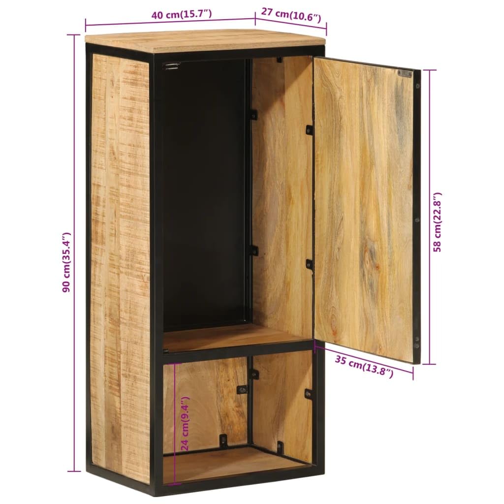 Badschrank 40x27x90 cm Massivholz Mango und Eisen mit Metallgriff für Badezimmer Aufbewahrung Stauraum