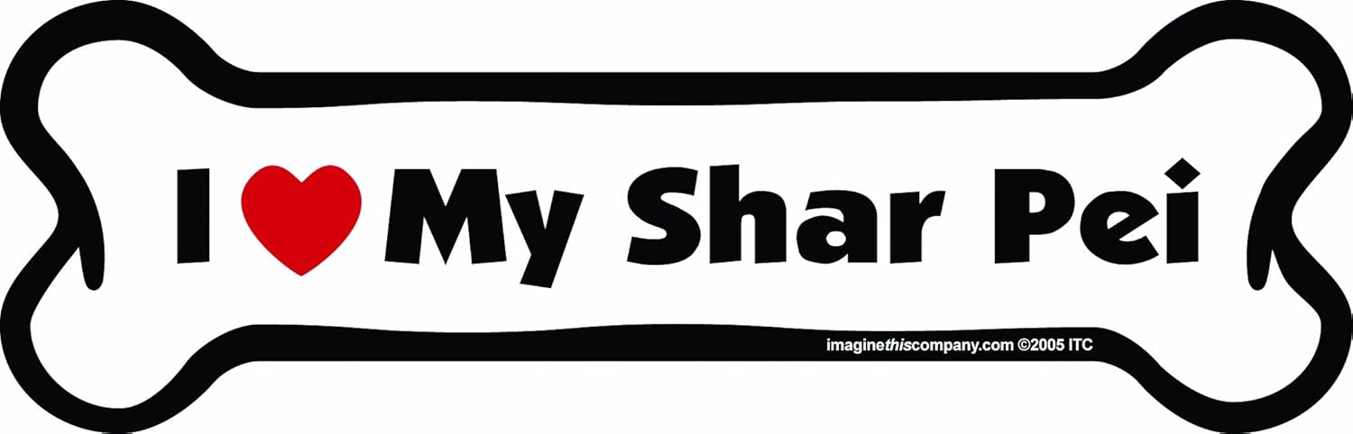Imagine This Company I Love My Breed Bone Shaped Pet Magnet; Removable Magnets for Cars, Fridges, Lockers & More, Stylish Pet Inspired Car Accessories, 2 x 7 inches, 1 Item, White/Black, Shar Pei