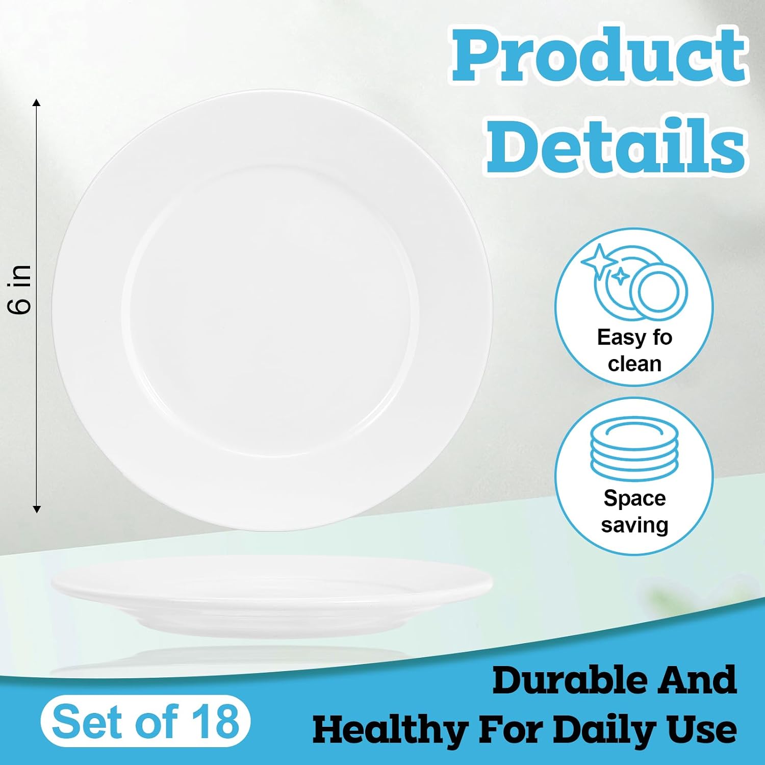 18 PCS Porcelain Salad Plates, 6 Inch Small White Plates