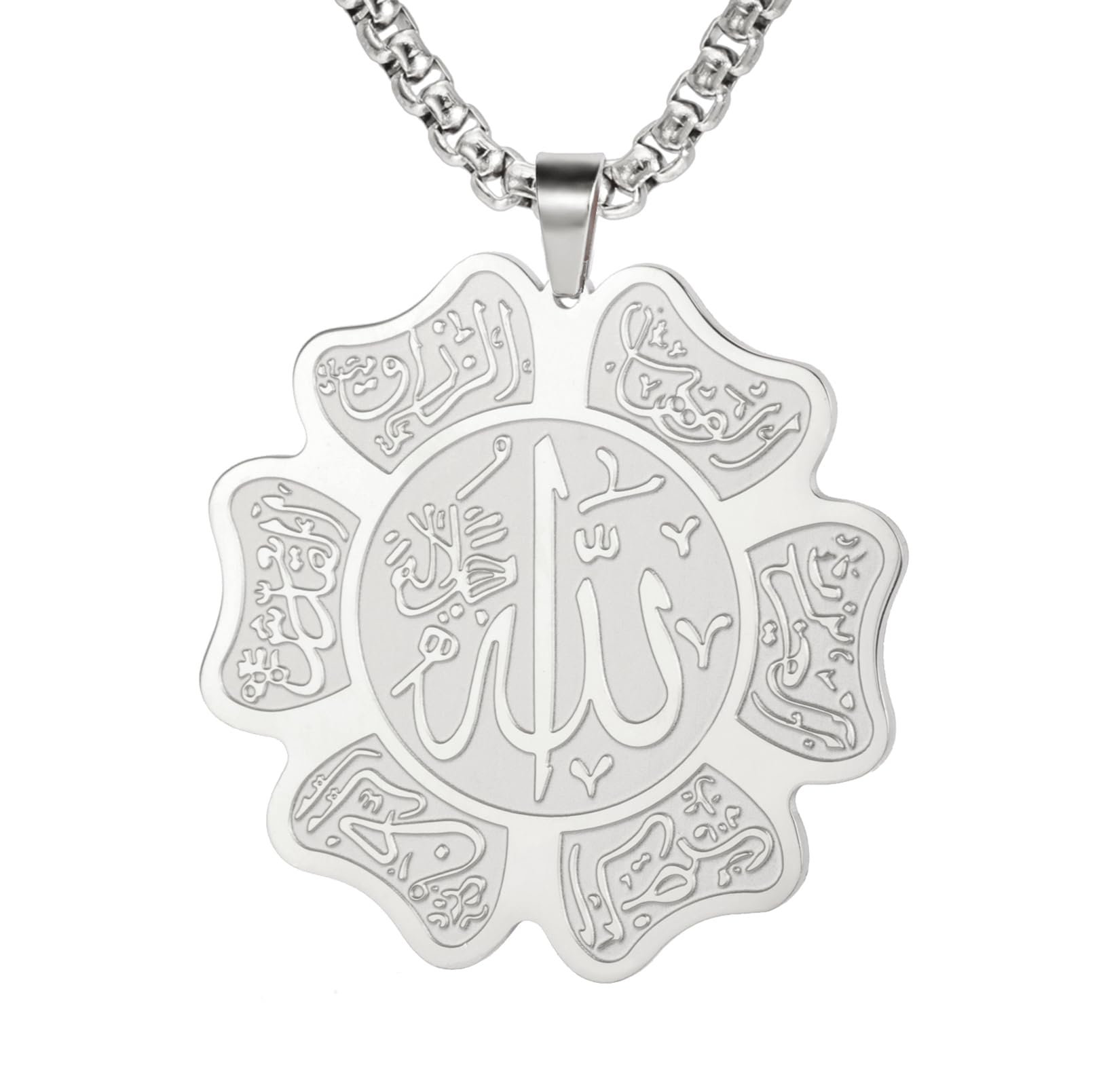 Collana da uomo in oro ALLAH / Collana da uomo in acciaio inossidabile dorato con ciondolo simbolo Allah musulmano e catena a maglie quadrate - Italia