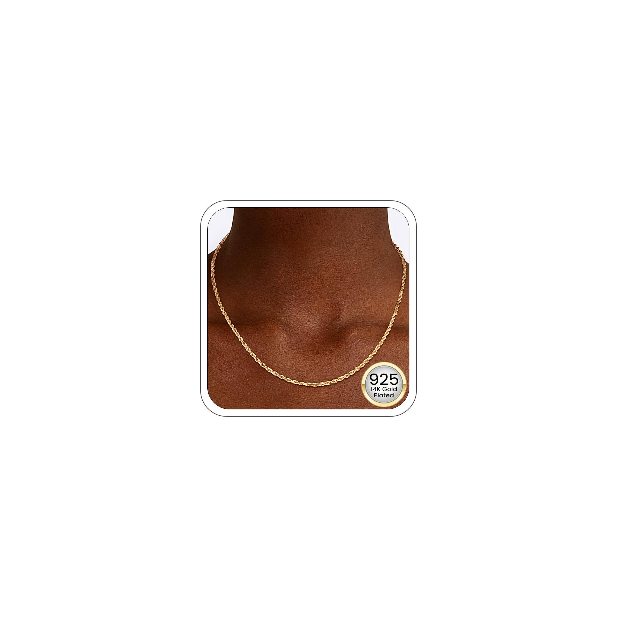 Girluky 925 Sterling Silver Rope Chain - 14K Gold Plated