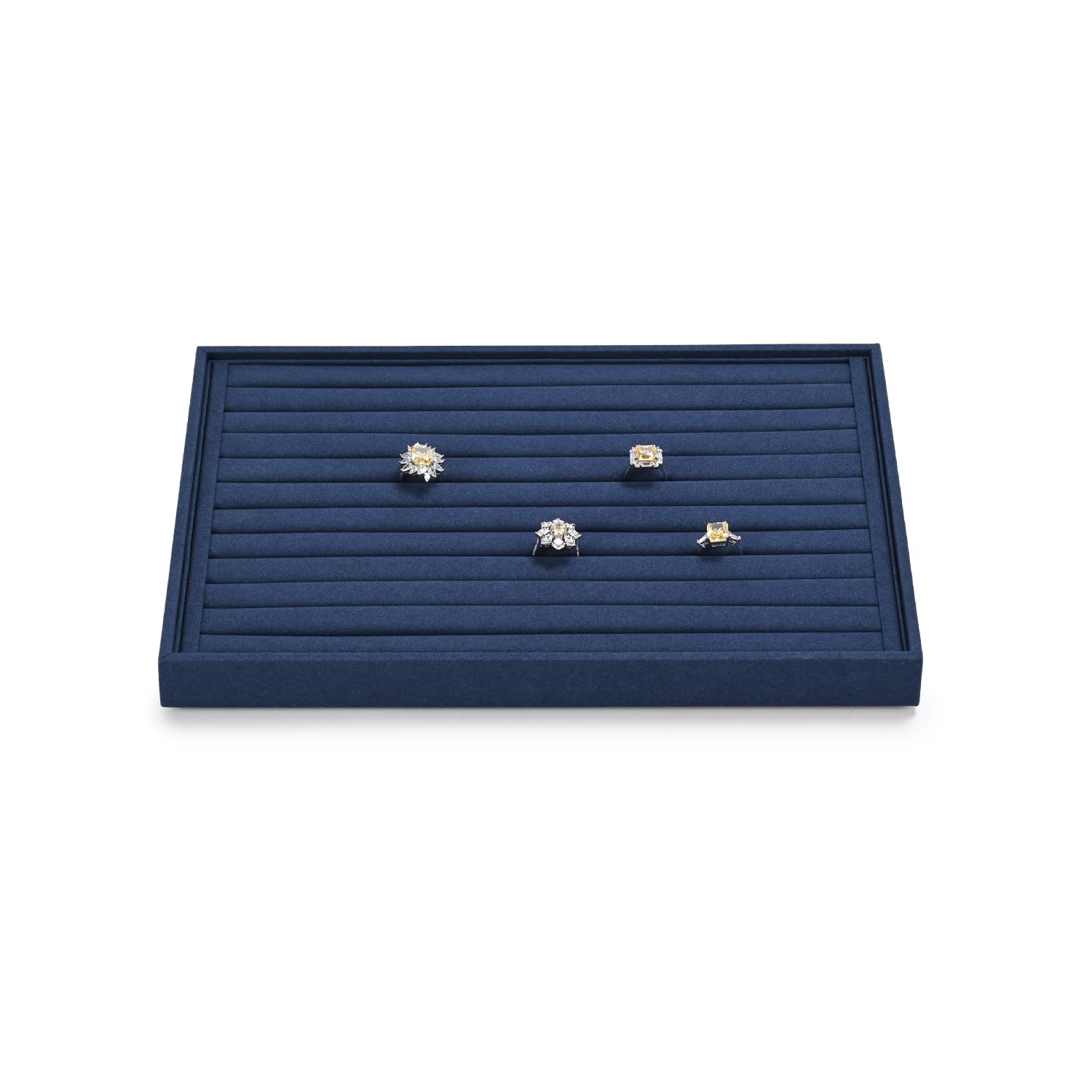 Vassoio Portagioie Rotondo In Pelle Blu Con 10 Scomparti - Organizer Per Anelli E Orecchini In Microfibra - 4