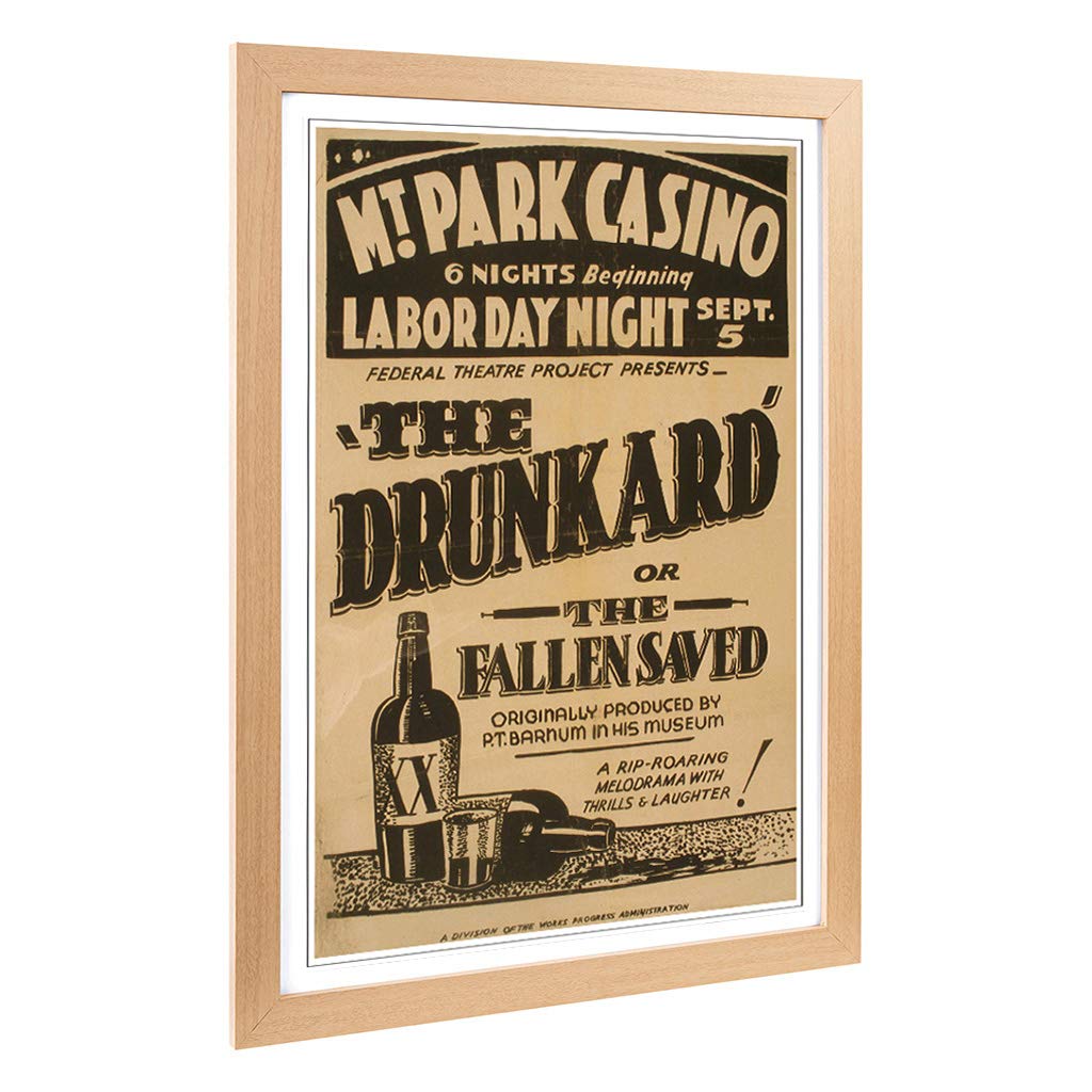 Big Box Art Framed Print of Vintage WPA Poster The Drunkard Design | Wall Art Picture | Home Decor for Kitchen, Living Room, Bedroom, Hallway, Oak, A2 / 24.5x18 Inch / 62x45cm