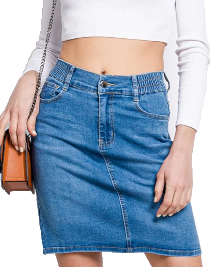 Van Der Rich ® - Jupe en Jean Court au Genou, avec Taille élastique - Femme