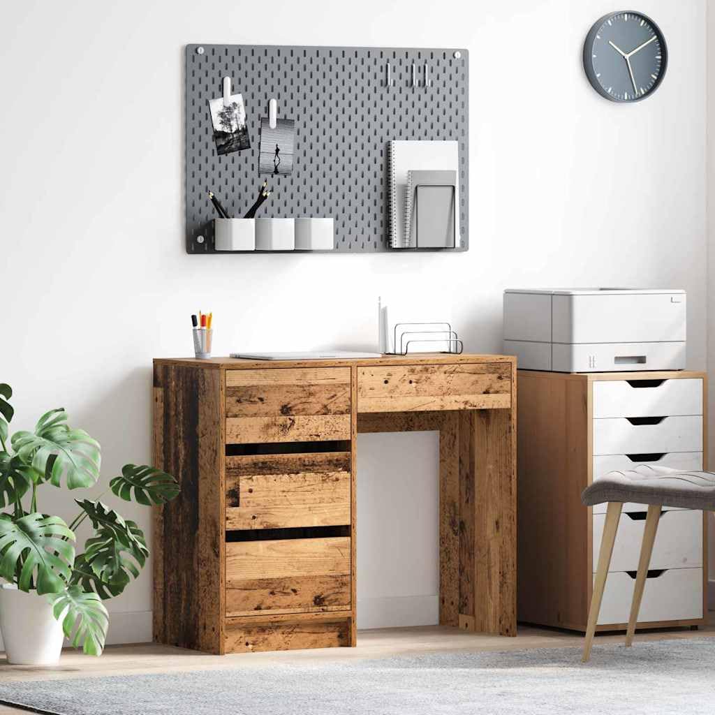 Scrivania in legno anticato, 90 x 37,5 x 75 cm, con cassetti, moderna scrivania da ufficio per casa, studio, PC, postazione di lavoro e tavolo da gioco