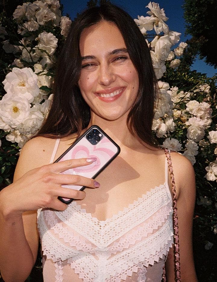 Image of Wildflower Cases - Compatible with iPhone 16 | Protective Black Bumper, 6.5ft Drop Test Certified, Women Owned Small Business | Latte Love Rose