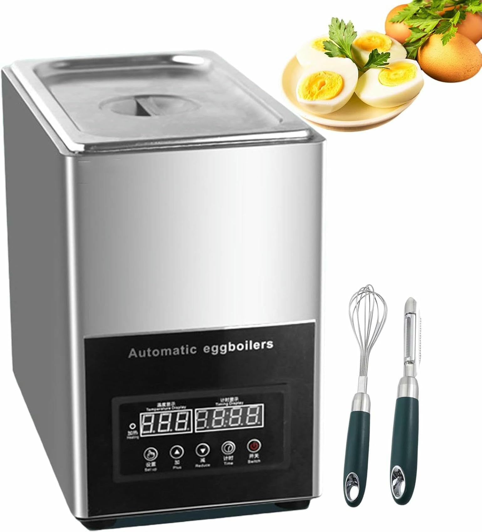 Hervidor de Huevos eléctrico de 800 W para Uso Comercial, Gran Capacidad con cililindro Interior de 9 L, vaporizador de Huevos con Fuente Termal y Panel de Control, Inicio con un Solo Toque~/