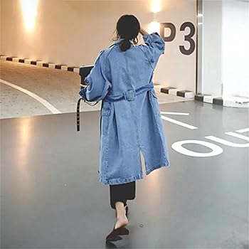 Women's Long Denim Jacket Light Blue Winter Denim Coat at