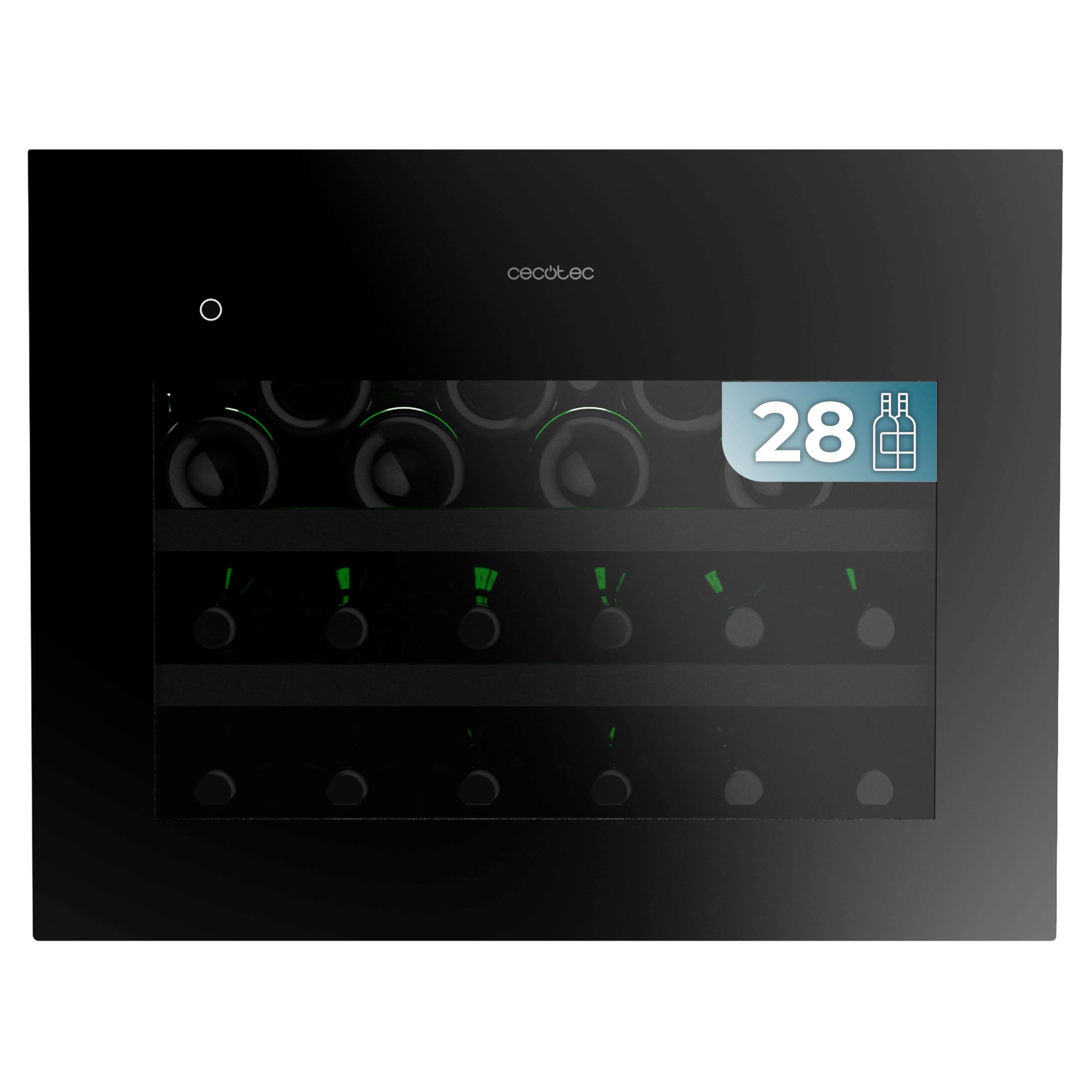 Cecotec Vinoteca Integrable 28 Botellas 45x60cm con Compresor Bolero GrandSommelier BI 28000 Touch Matt Black Compressor. Apertura con Sensor Táctil, Temperatura 5-20ºC, Display LED, 2 Estantes Madera