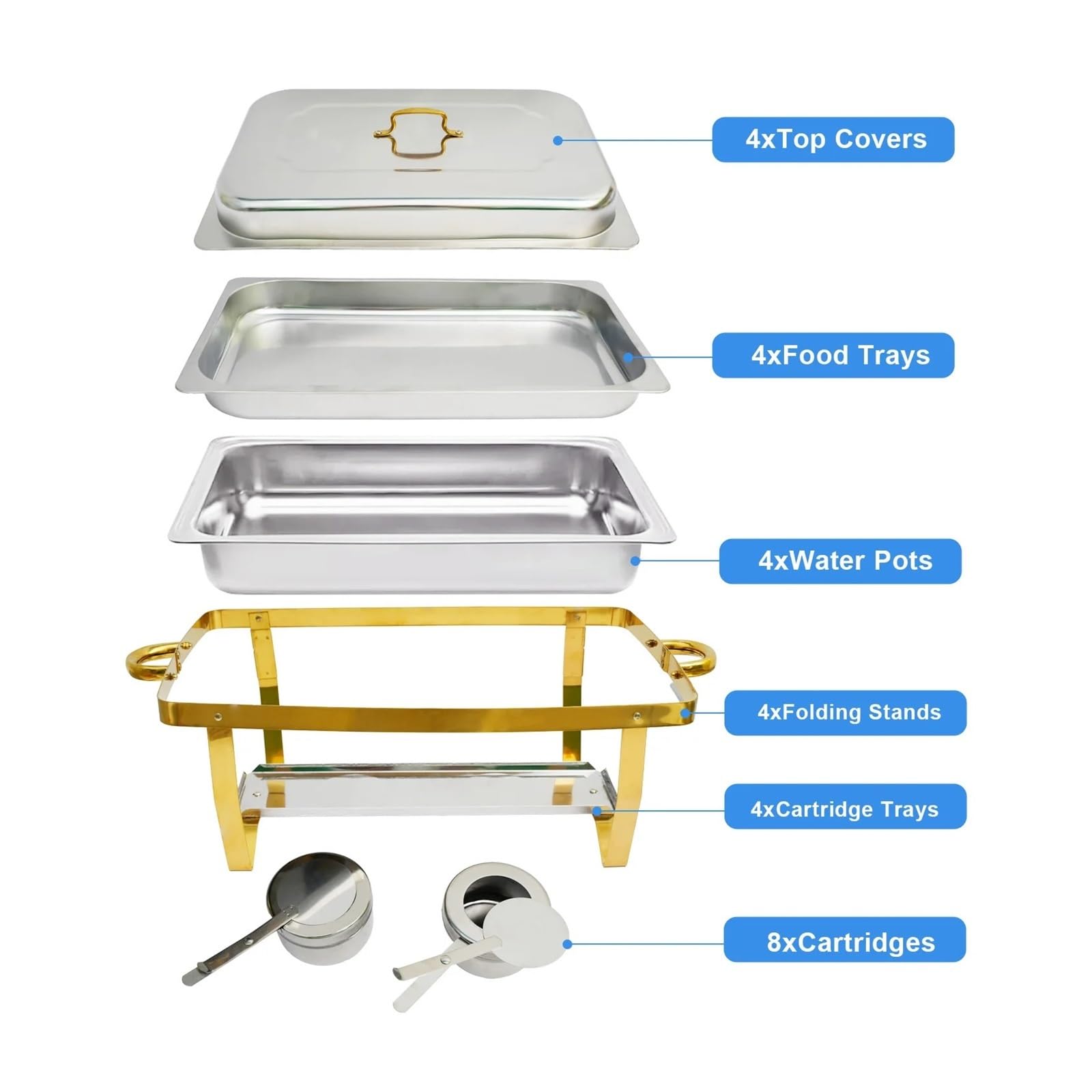 Juego De Platos Frotamiento Acero Inoxidable, Calentador Alimentos For Buffet, Semi Chapado En Oro, Rectangular, For Hotel, Catering, Fiestas, Bodas Calor Duradero