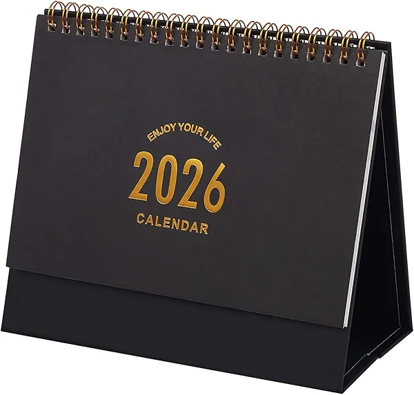 Small Desk Calendar 2025-2026, Standing Flip Desktop Calendar from July 2025 to Dec 2026 - Metal Ring Twin-Wire Binding Monthly Desktop Calendar for Home Office School (Black)