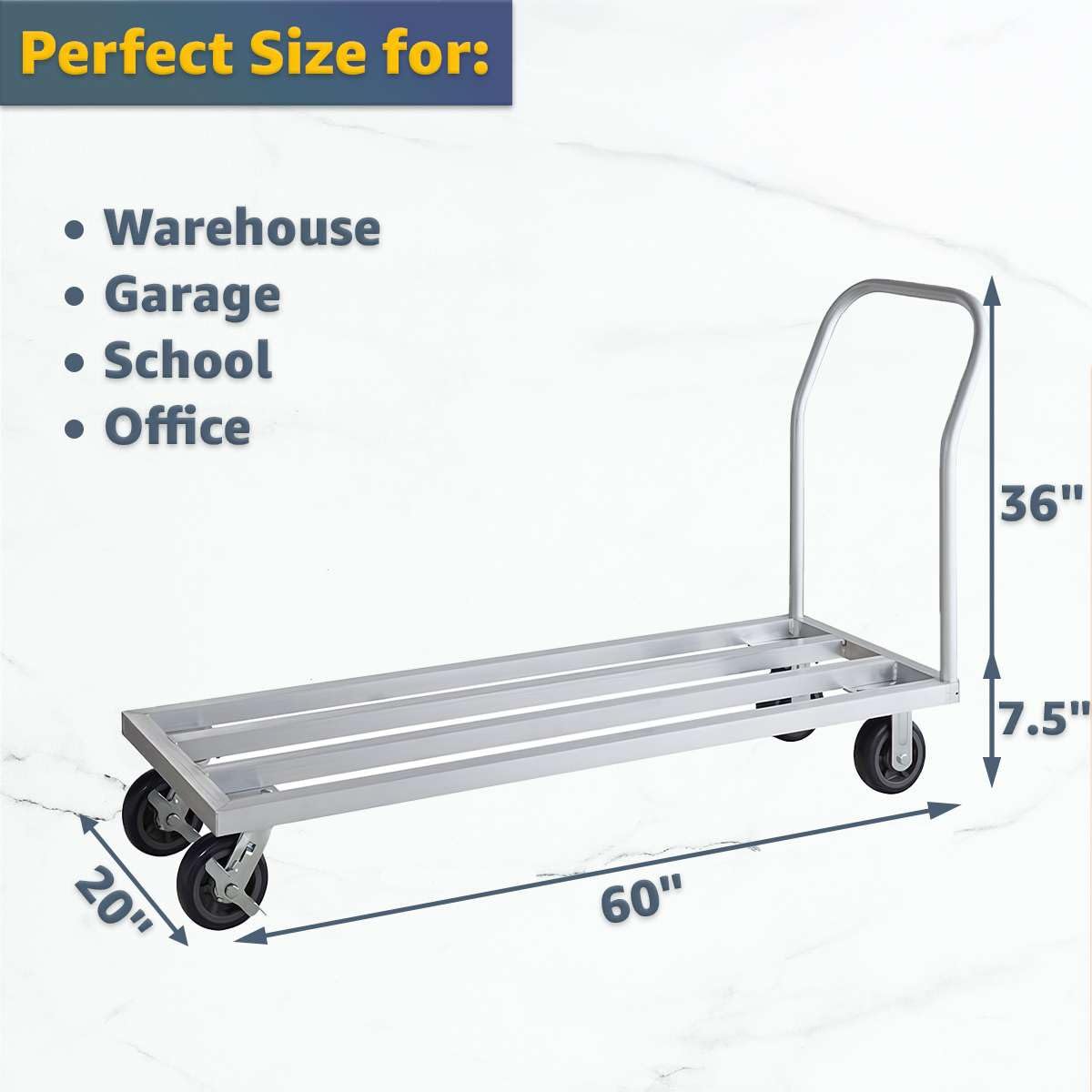 Mobilny aluminiowy stojak do przechowywania 50 x 152 cm, nośność 725 kg, wytrzymała platforma do przechowywania na kółkach z uchwytem i kółkami, certyfikowany przez NSF aluminiowy stojak do kuchni