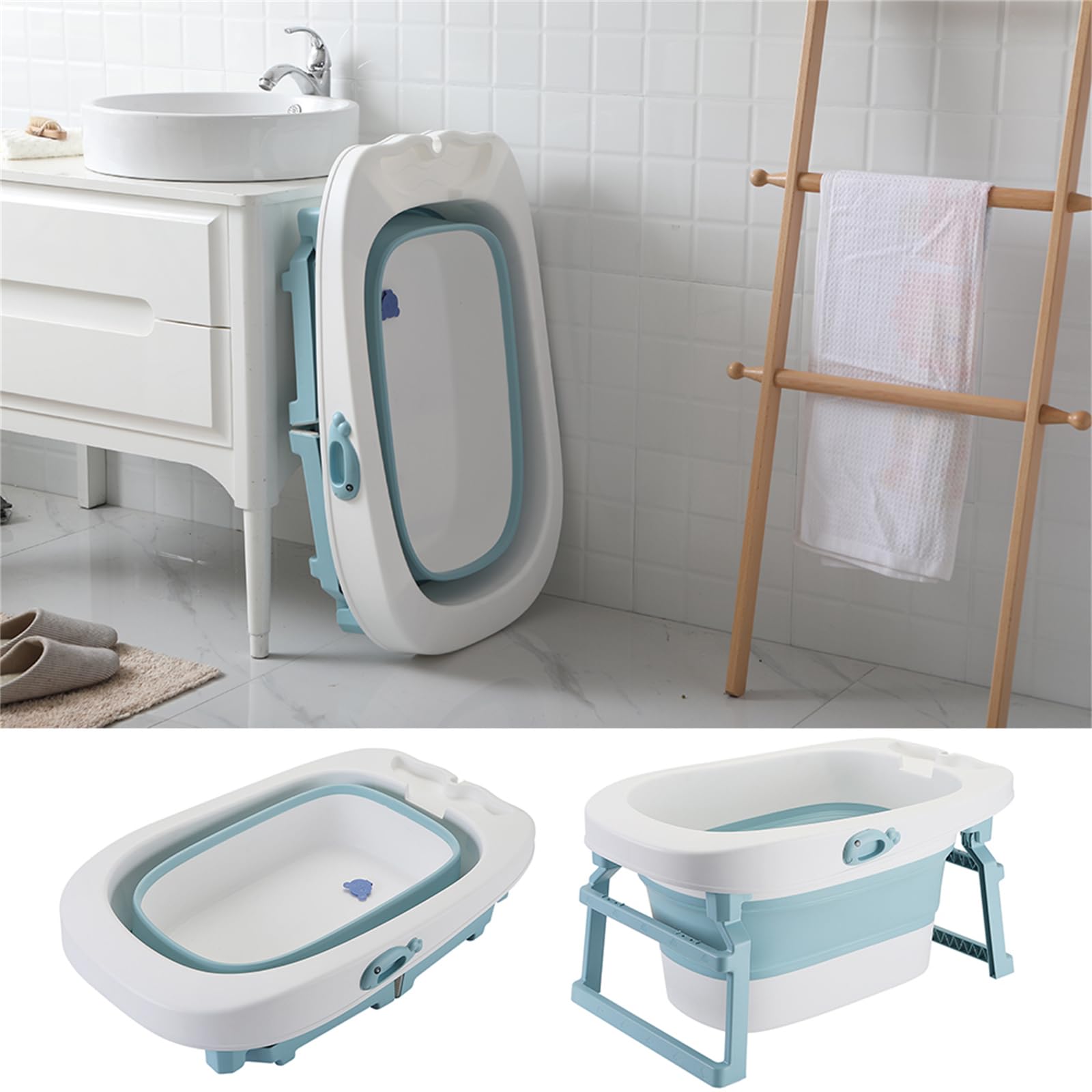 Homewell Bañera Plegable Para Niños, La Bañera Contiene Un Asiento En El Interior, Haciendo El Baño Del Bebé Más Seguro Y Feliz (Azul)