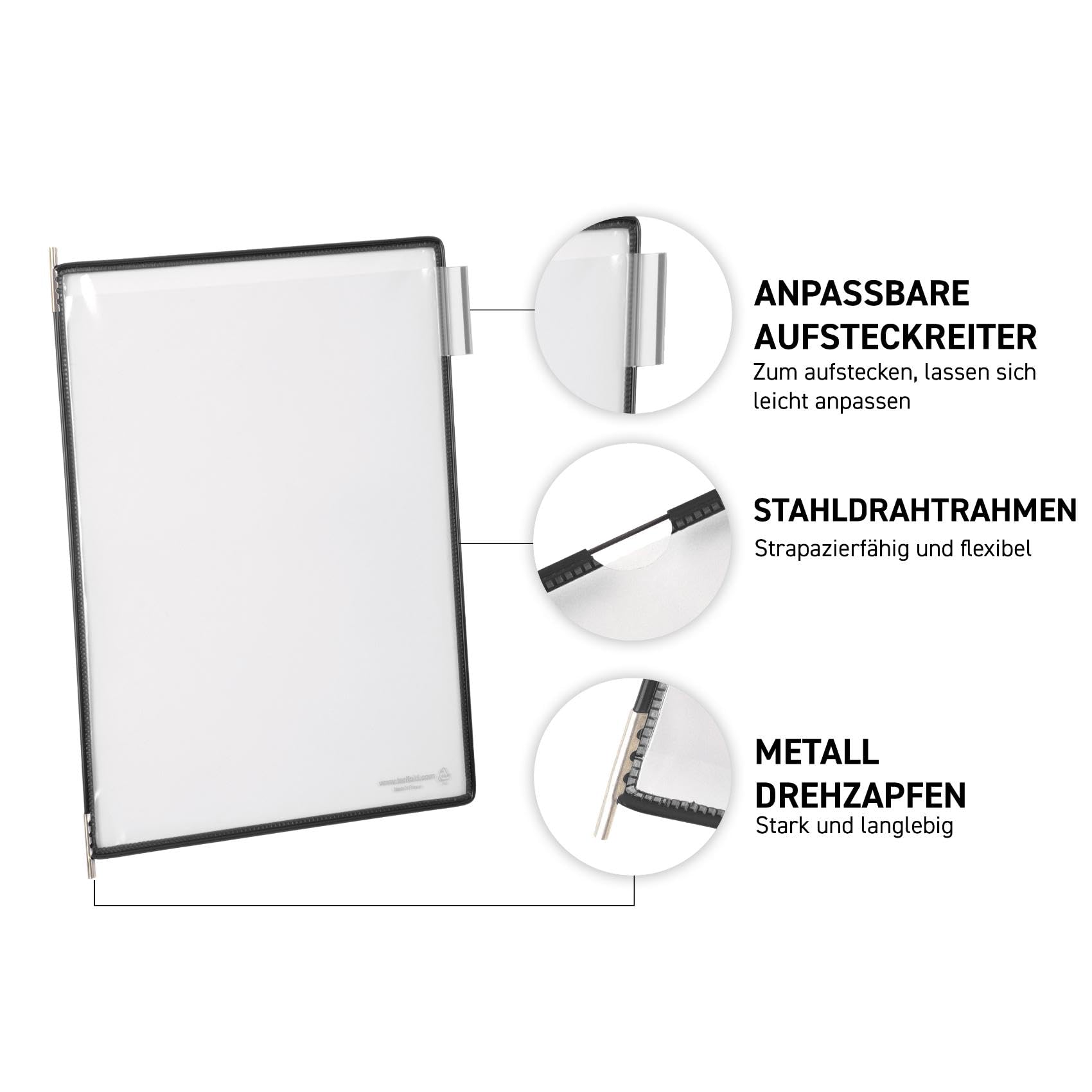 Djois, 434157 - Antimikrobielles Tisch-Präsentationssystem A4 mit 10 antireflex Sichttafeln, Sterifold PVC mit Silberionen, für Gesundheit, Labor, HORECA und Empfang - Schwarz