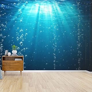 Wall Mural Blue Ocean Waves from Underwater with Bubbles deep Darks and ...