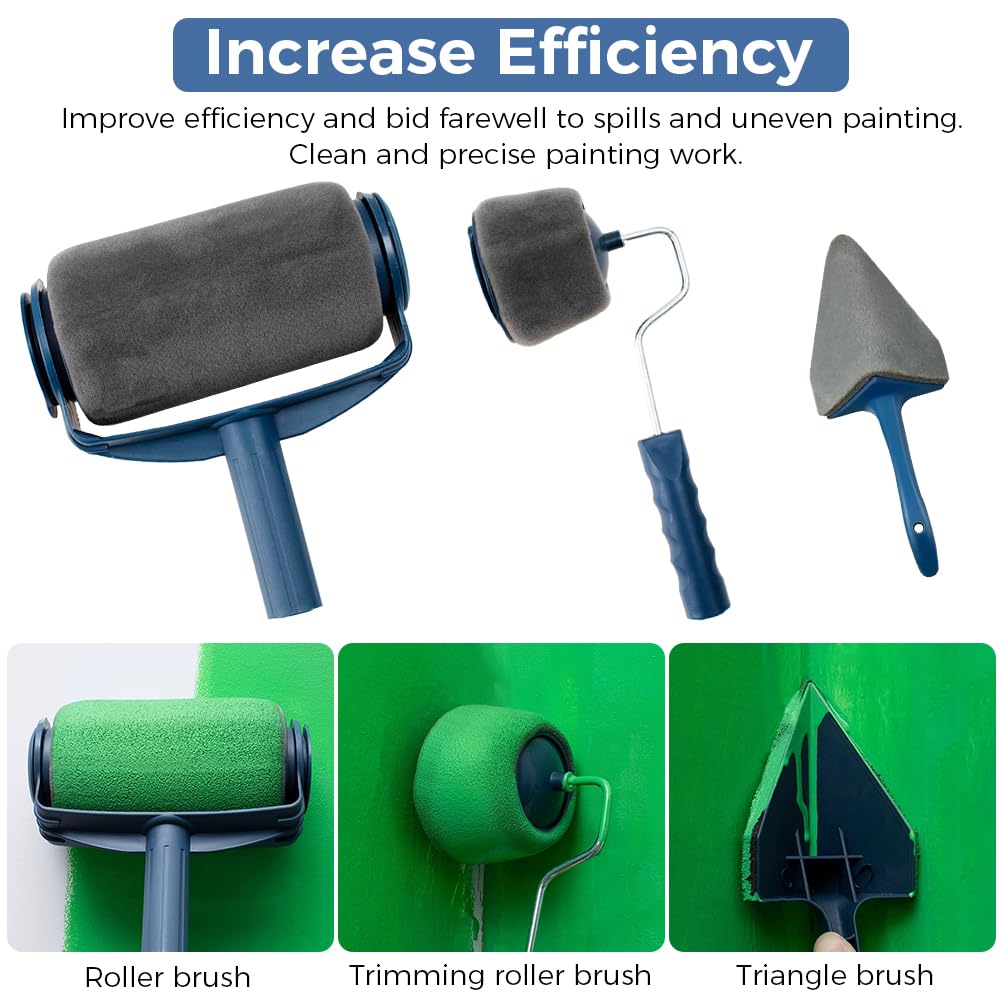 Juego de 8 rodillos de pintura con poste de extensión, rodillos de pintura y bandejas para paredes, techos, molduras y puertas, incluye cojín de esquina y hervidor de agua fácil de verter, ideal para