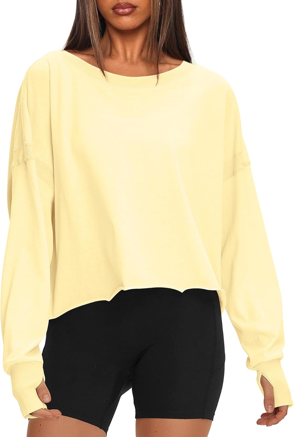 Darong Women's Open Back Workout Top Oversized Athletic Shirt Long Sleeve Crop Top with Thumb Holes - Image 6