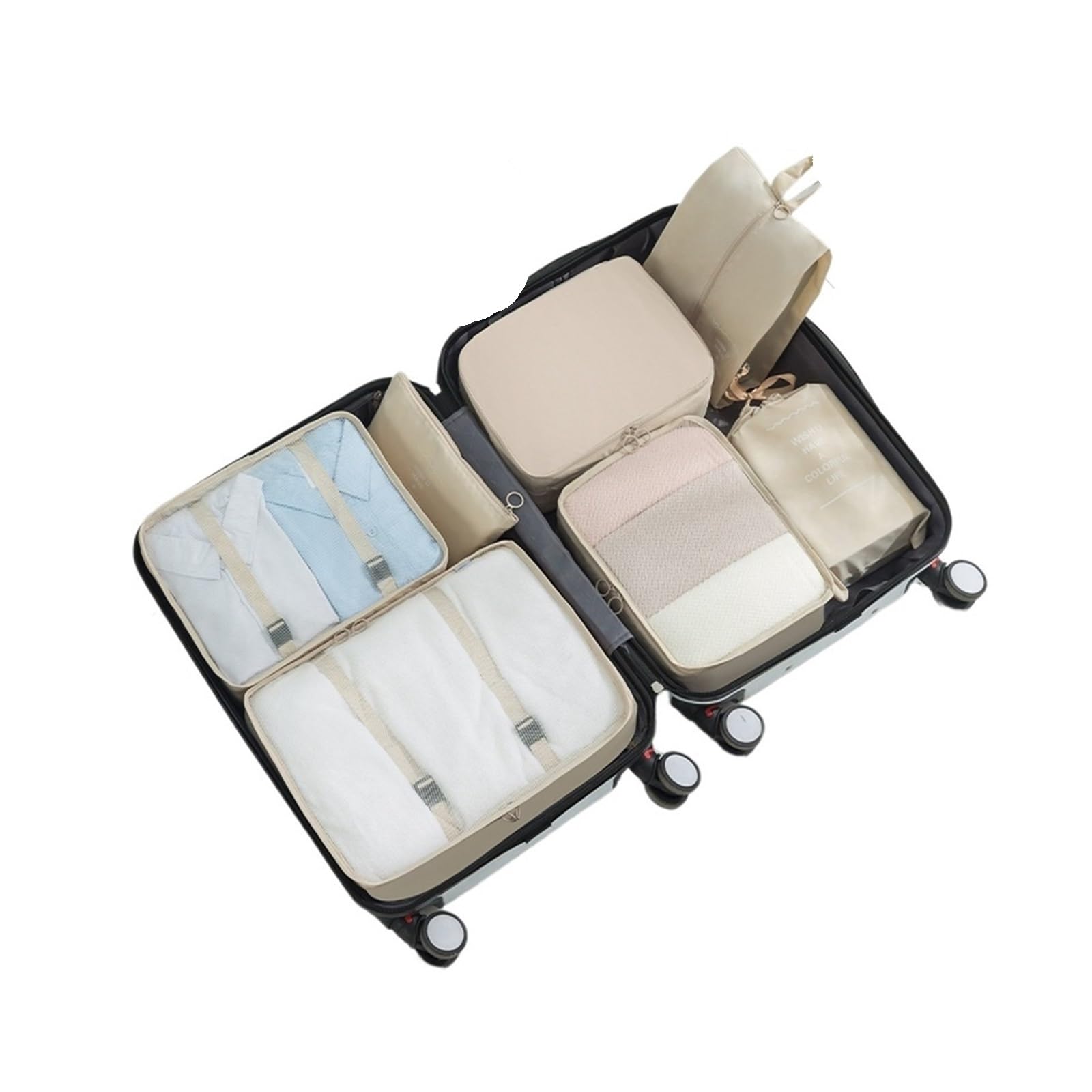 BHOUTY 7-piece Set Travel Bag Organizer Clothes Luggage Blanket Shoes Organizers Suitcase Pouch Packing Cubes(Khaki)