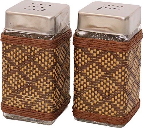 gX_CX XpCX{g MESH COVERED KITCHEN CONTAINERS SALT&PEPPER BOTTLE SET BROWN TDFH004BR