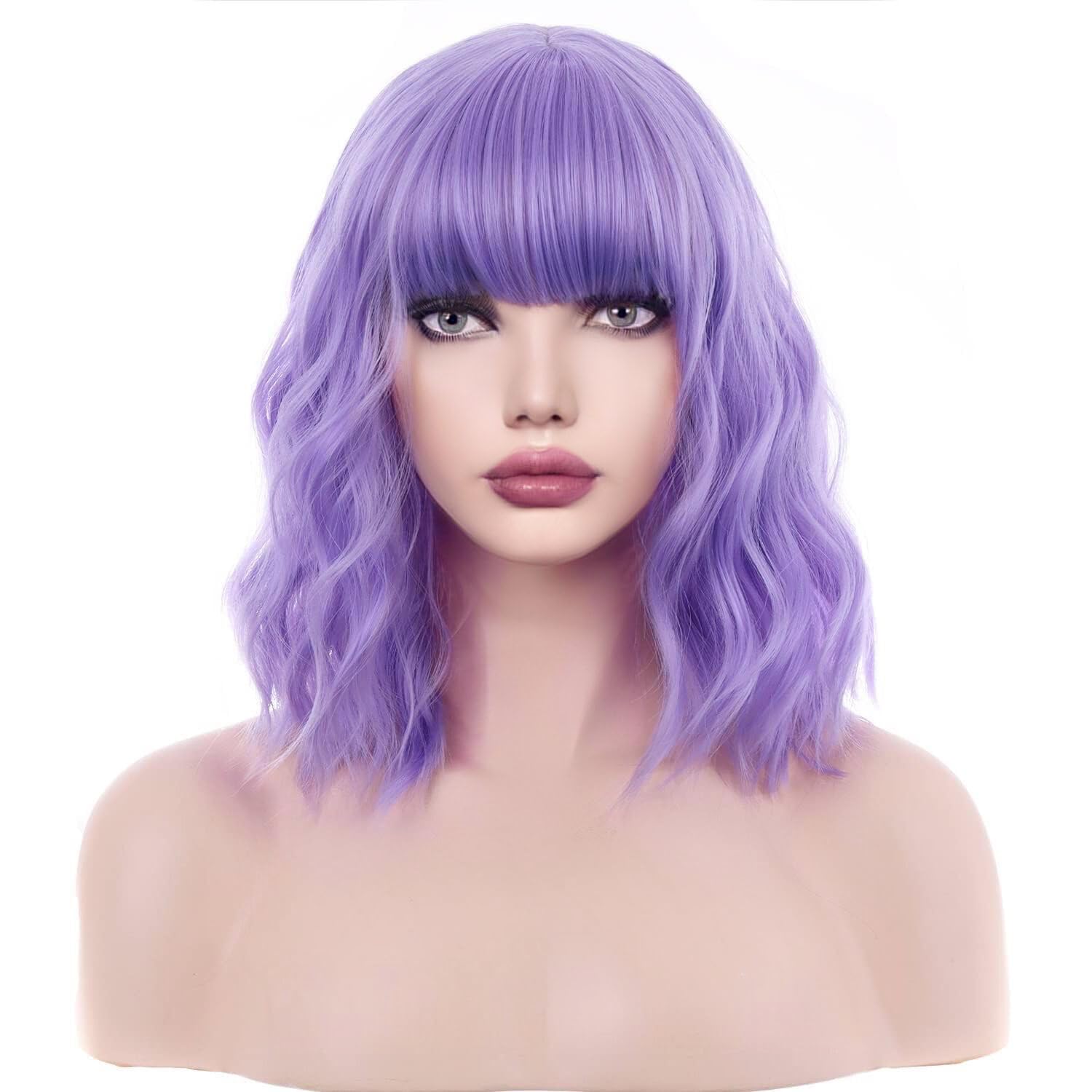 PORSMEER Short Purple Wavy Bob Wig with Fringe Natural Looking Synthetic Hair Wigs for Women Girls Costume Halloween Party Or Daily Wear 12inch - Image 4