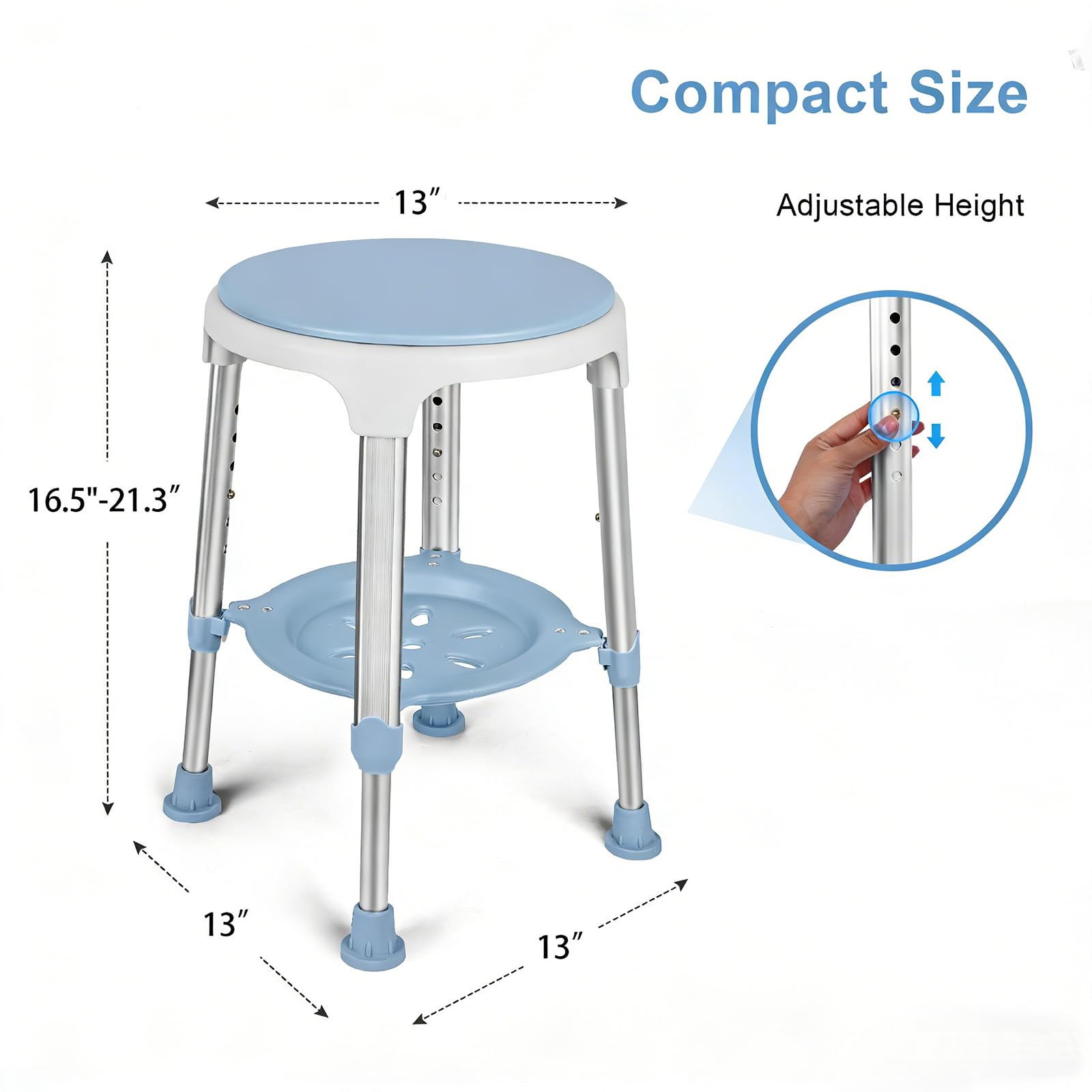 Taburete de Ducha con Altura Regulable de 42 a 54 cm y Giratorio 360°, Antideslizante, con práctica Superficie de Aluminio y plástico para Personas Mayores, Mayores, Embarazadas