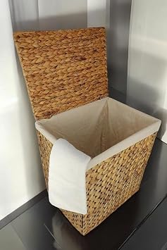 Deconox El Yapımı Doğal Hasır Katlanabilir Kirli Çamaşır Sepeti, Modern Balıksırtı Desenli Çamaşır Sepeti, Katlananır Yer Kaplamayan Rattan Kirli Çamaşır Sepeti (44X34cmYükseklik 54cm)