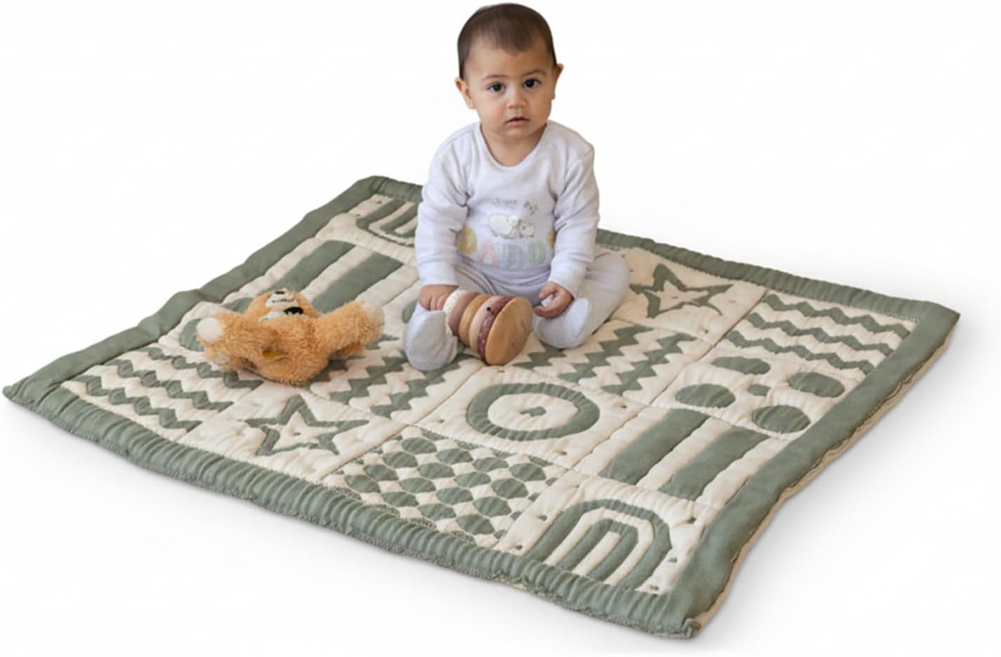 3D Soft Organic Cotton Crawling Blanket – GOTS Certified, 40x40 in Montessori Design for Motor Skill Development, Reversible, No Loose Threads – Washable & Sustainable