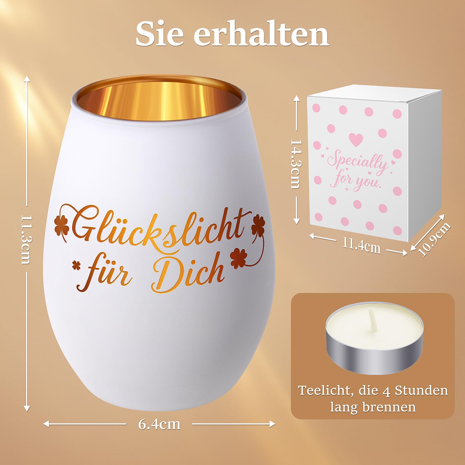Windlicht mit Gravur Glückslicht Geschenke für Frauen, Windlicht aus Glas Teelichthalter mit Aufschrift für Kollegin Nachbarin, Personalisierte Geburtstag Weihnachten Dankeschön Geschenk
