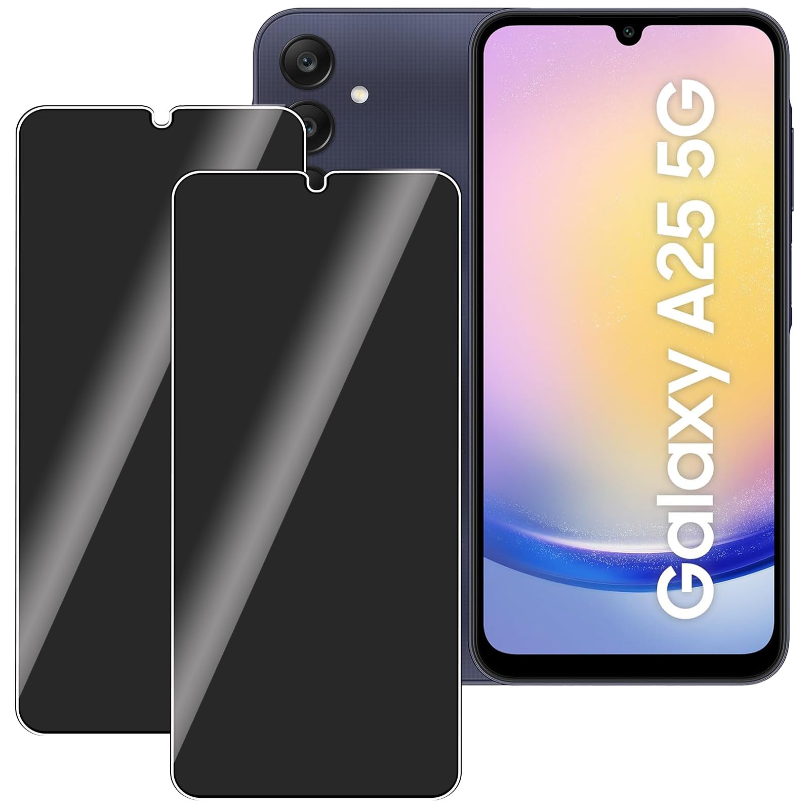 [2 Pack Privacy Tempered Glass Screen Protector for Samsung Galaxy A25 5G, 9H Hardness, Anti-Scratch, Anti Spy Glass Screen Protector for Samsung Galaxy A25 5G